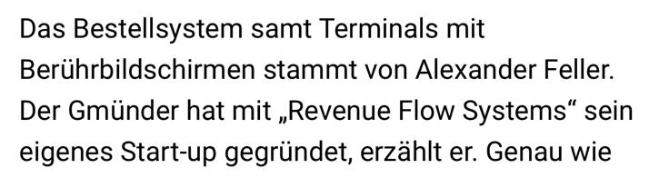 Ausschnitt aus der Schwäbischen Post: Das Bestellsystem samt Terminals mit Berührbildschirmen stammt von Alexander Feller